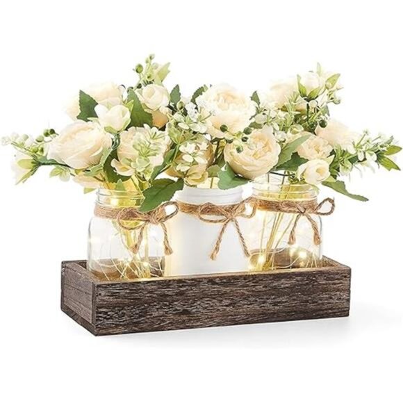 Mason Jar Lights Centerpiece Table Decorations for Dining Room Farmhouse Table - Picture 7 of 7